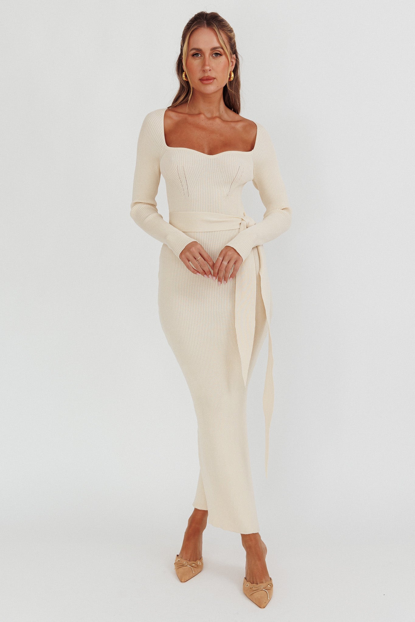 Twilight Moments Long Sleeve Knit Dress Cream