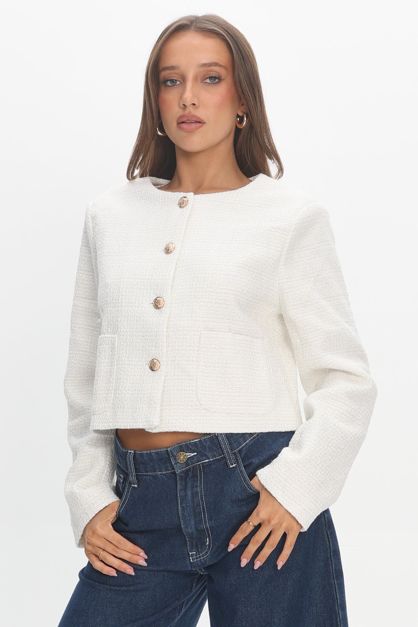 Beverly Hills Cropped Jacket Tweed White