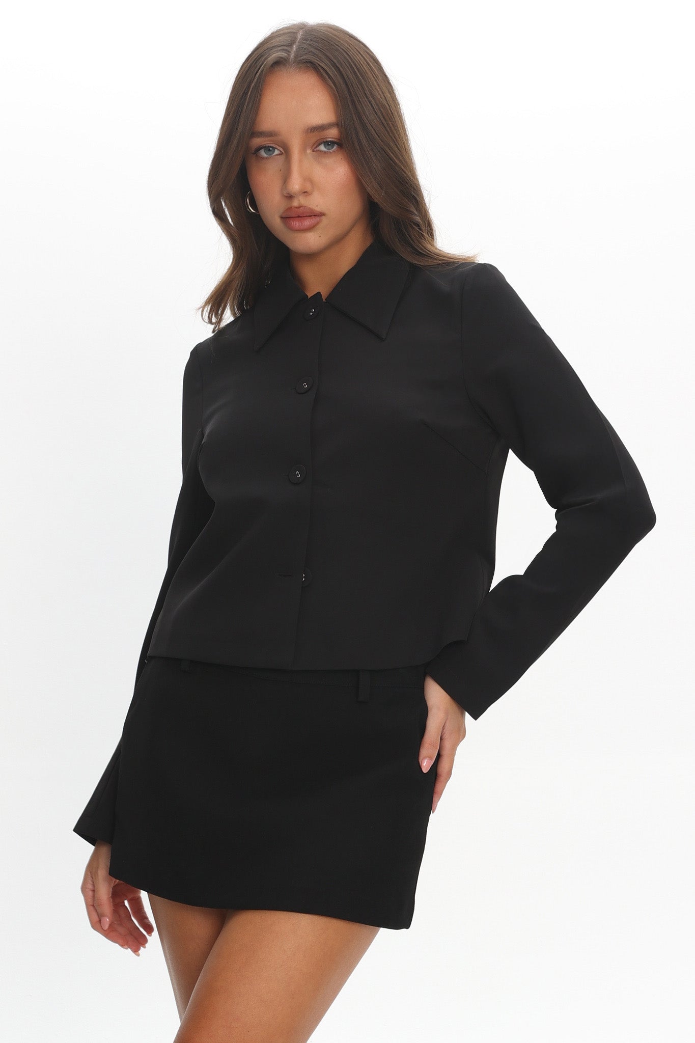 Marsha Button Front Crop Jacket Black
