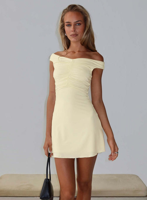 Keera Off Shoulder Ruched Mini Dress Butter