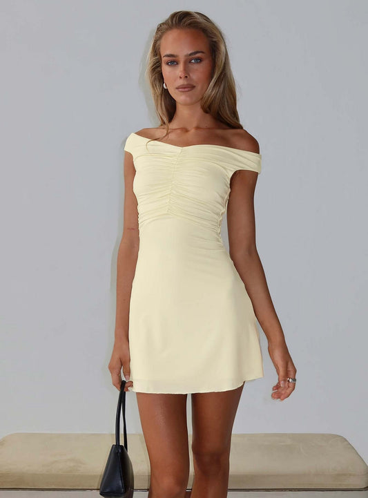 Keera Off Shoulder Ruched Mini Dress Butter