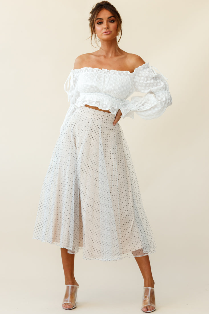Jasmine Hail Spot Mesh Midi Skirt White