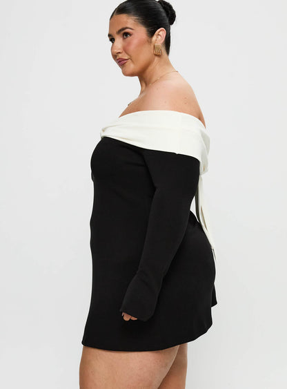 Distractions Off Shoulder Long Sleeve Mini Dress Multi Curve