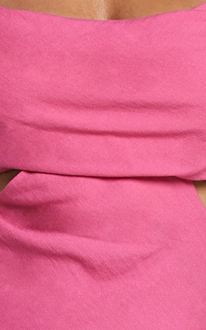 Reviena Maxi Dress - Cut Out Cowl Neck Dress in Hot Pink