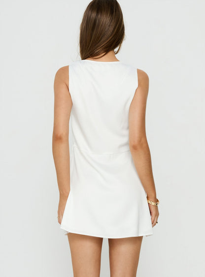 Holii Plunge Neck Embellished Mini Dress White
