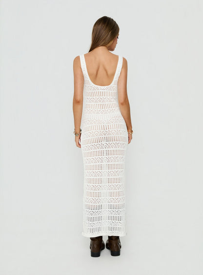 Ledena Knit V Neck Maxi Dress Cream