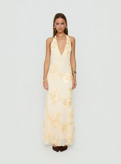 Rousseau Halter Maxi Dress Yellow