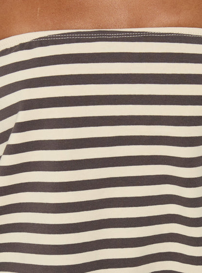 Karalee Strapless Blouson Mini Dress Charcoal / Cream Stripe