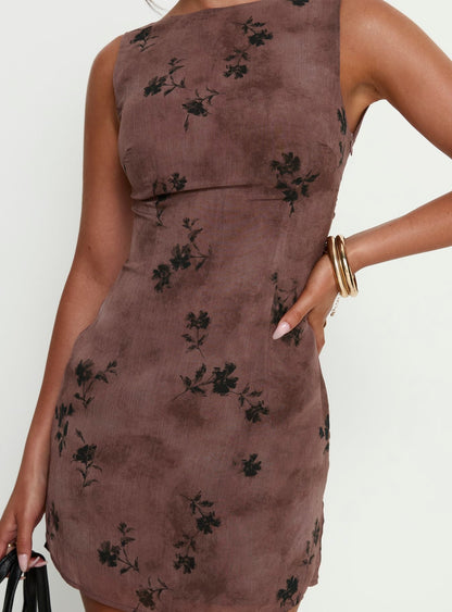 Edwyna Mini Dress Brown Floral