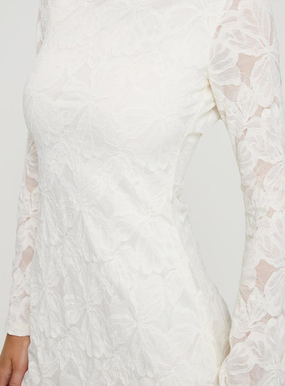 Lukea Lace Long Sleeve Mini Dress Cream