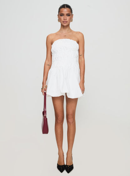 Karenza Bubble Hem Mini Dress White