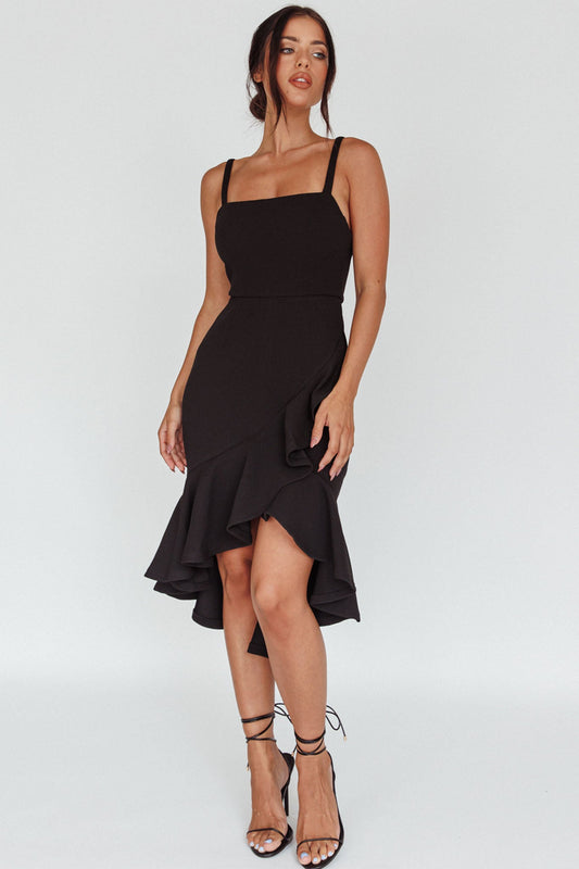 Cartagena High-Low Asymmetric Salsa Dress Black