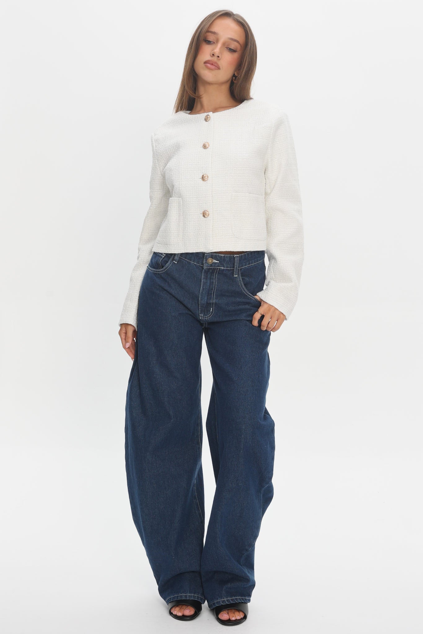 Beverly Hills Cropped Jacket Tweed White