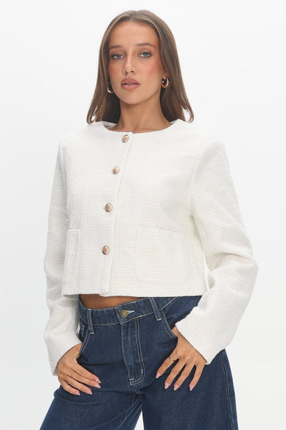 Beverly Hills Cropped Jacket Tweed White