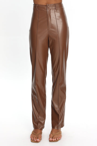 Rukia Faux Leather Pants Brown