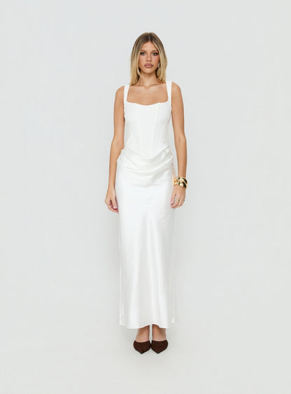 Ryana Corset Drape Maxi Dress White