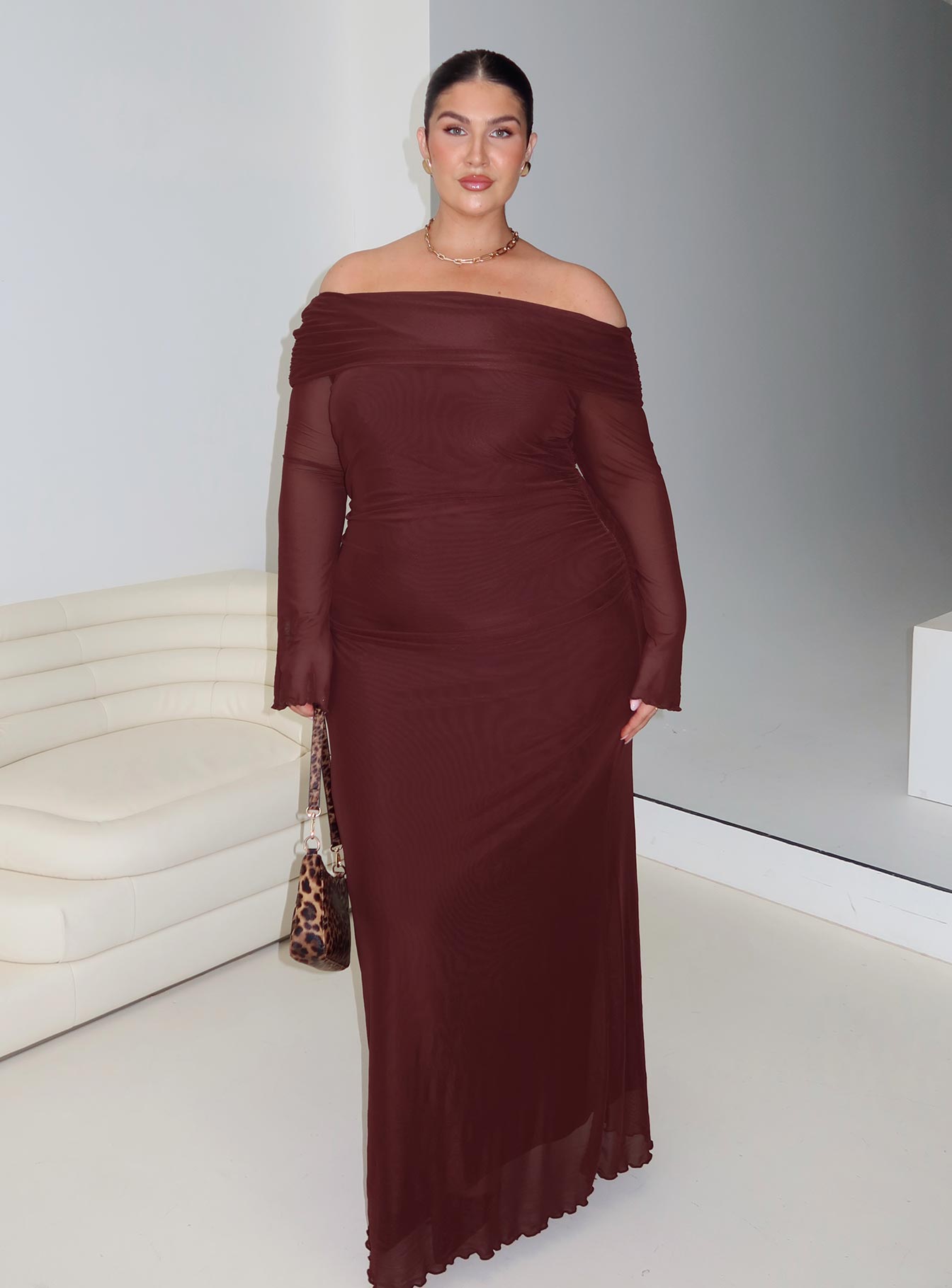 Consideration Long Sleeve Maxi Dress Chocolate Curve
