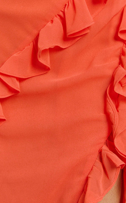 Palmer Maxi Dress - Ruffle Strap High Split Dress in Orange