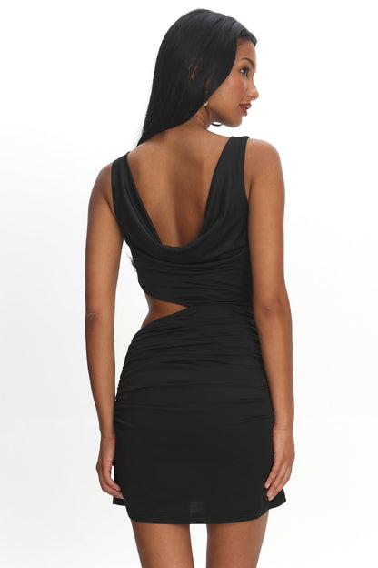 Skyline Ruched Cut-Out Mini Dress Black