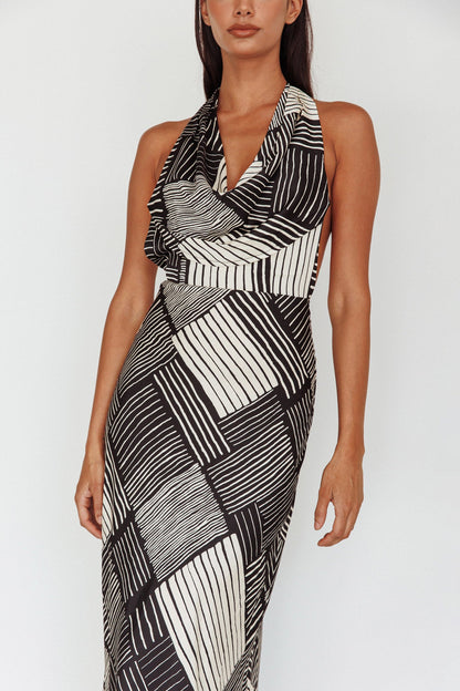 Kailie Halterneck Midi Dress Crosshatch Black