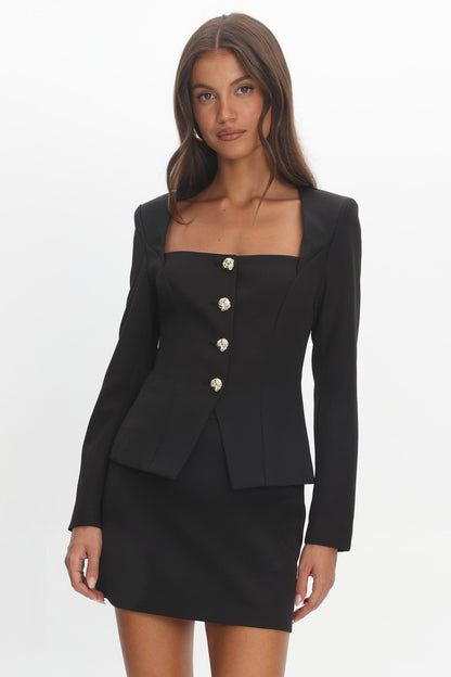 Fellie Button Front Top Black