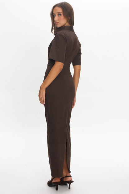 City Girl Collared Maxi Dress Chocolate