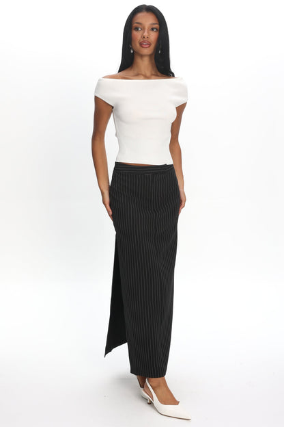 LIONESS Lune Maxi Skirt Onyx Pinstripe