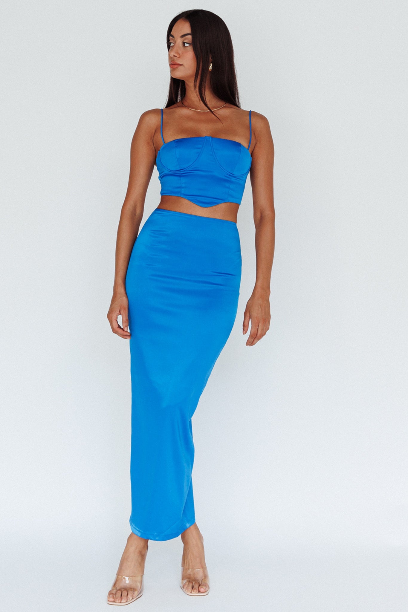 Zeina Satin Midi Skirt Blue
