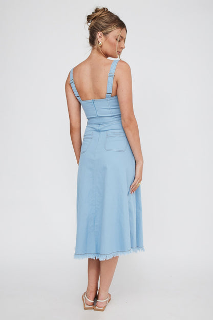 Zenyl Raw Hem Midi Dress Blue