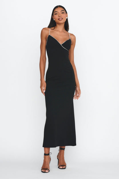 Harleigh Diamante Strap Tied Back Dress Black
