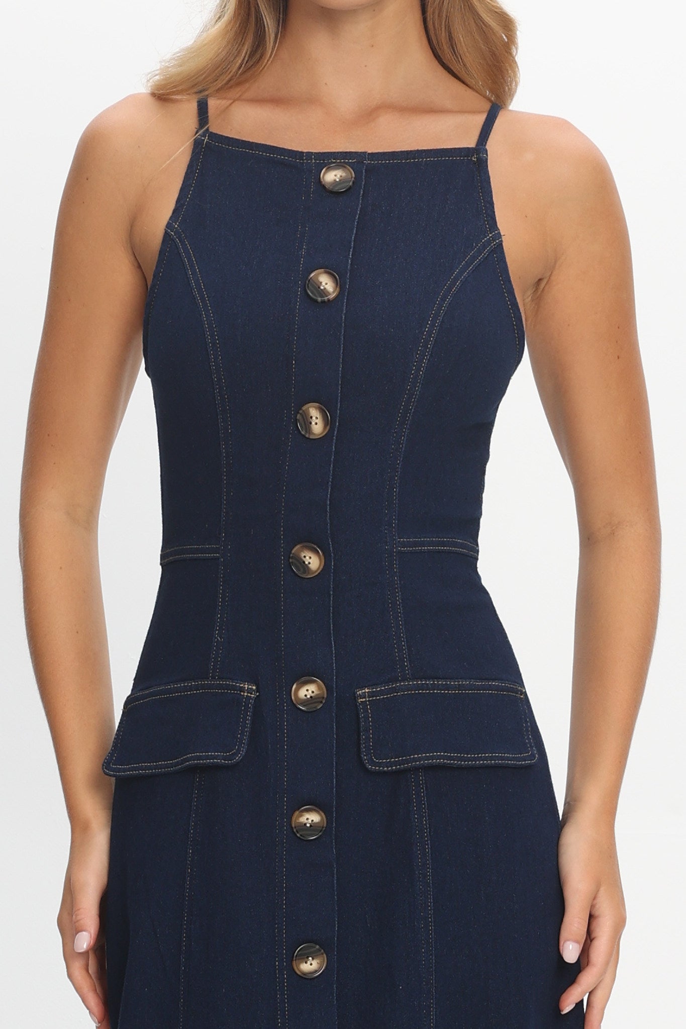 Love's Embrace Button Front Maxi Dress Indigo