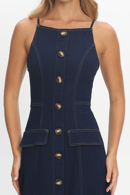 Love's Embrace Button Front Maxi Dress Indigo