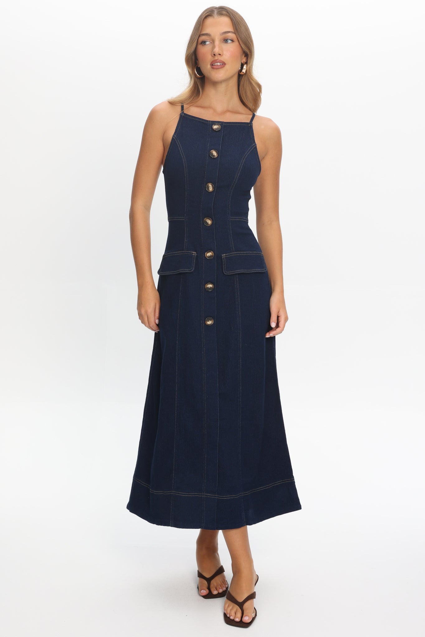 Love's Embrace Button Front Maxi Dress Indigo