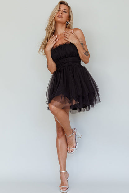Fayette Strapless Mesh Mini Dress Black
