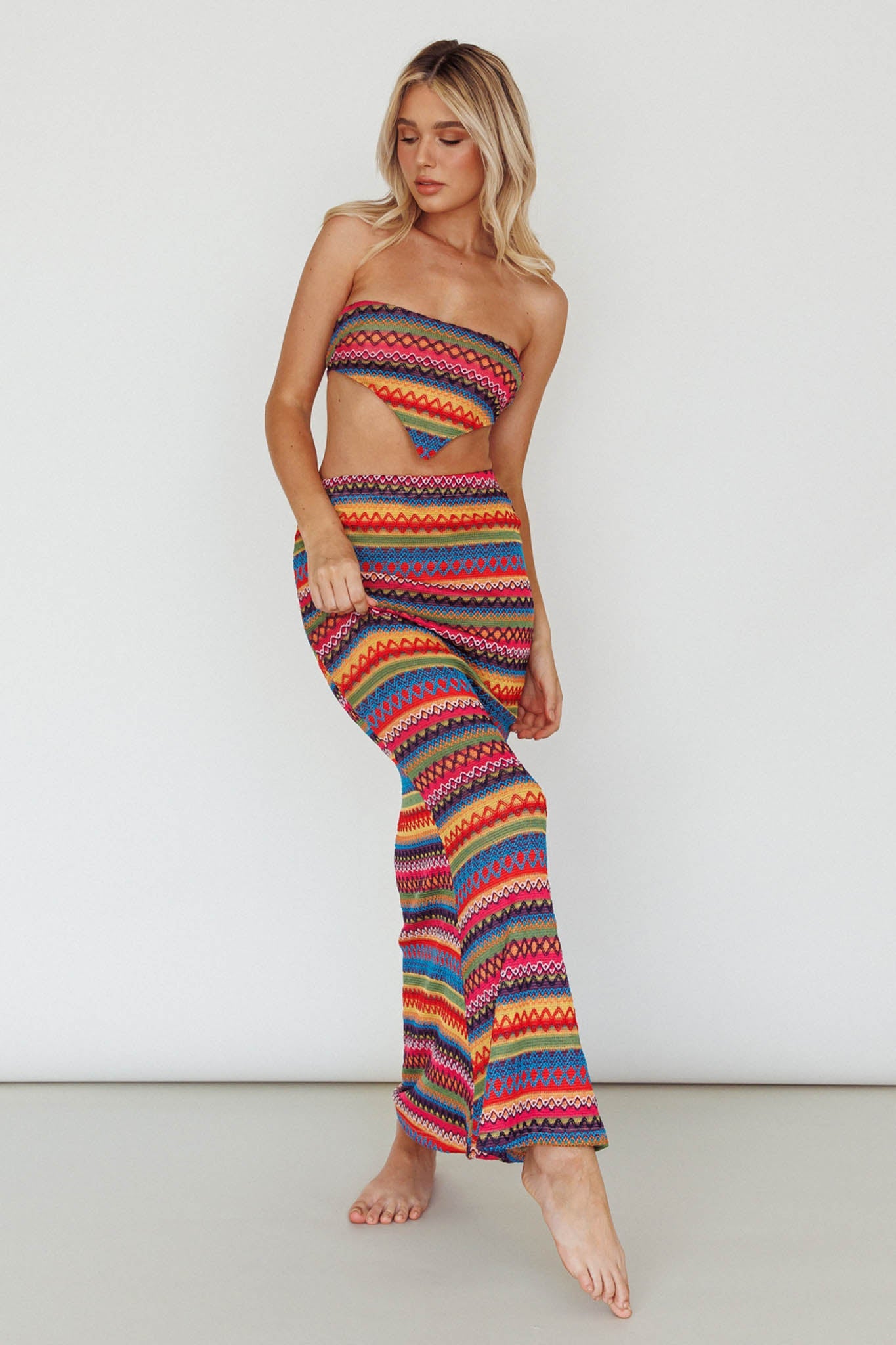 Tulum Knit Midi Skirt Pink Multi