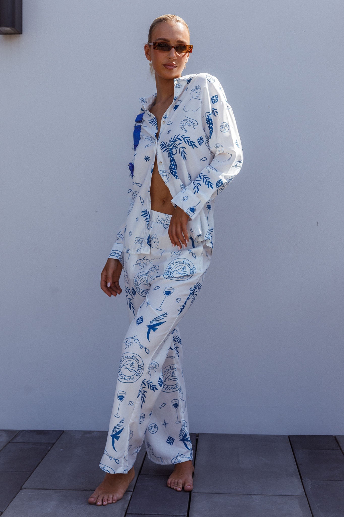 Weekend Bliss Pants Printed White