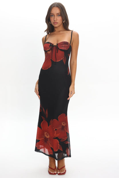 Fortune Bust Tie Maxi Dress Hibiscus Black