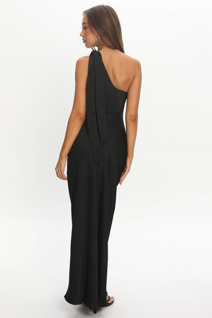 Robertah One-Shoulder Bow Maxi Dress Black