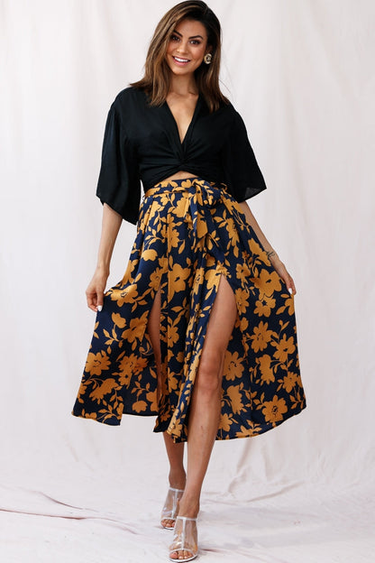 Danika Front Split Midi Culotte Pants Navy/Mustard